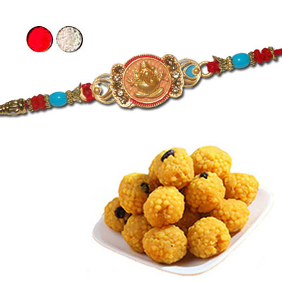 "Designer Fancy Rakhi - FR- 8400 A, 500gms of Laddu - Click here to View more details about this Product